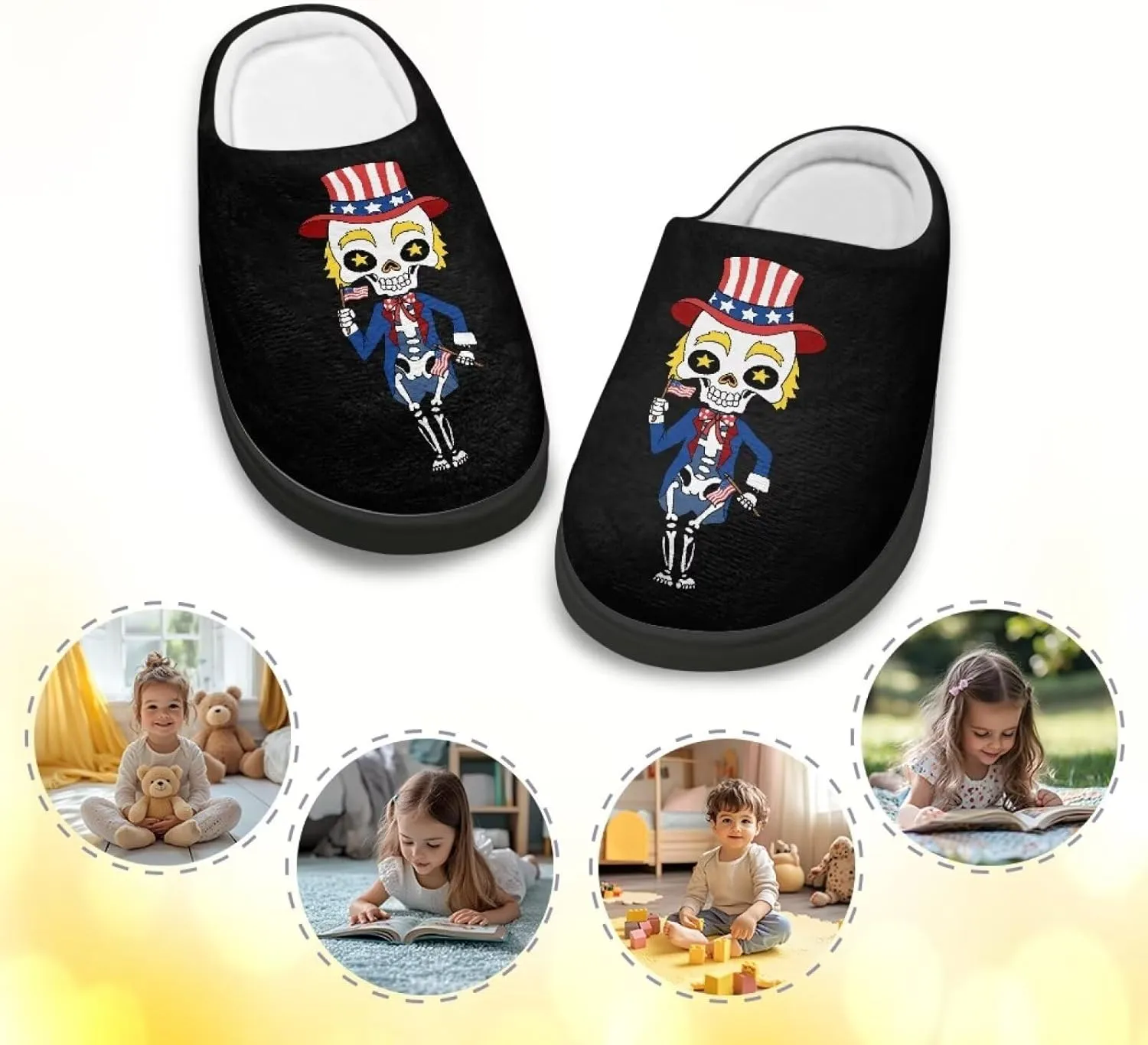 Slippers for Kids, Fluffy Slippers for Winter, Closed Toe Scuff Slippers with Non-Slip Rubber Sole