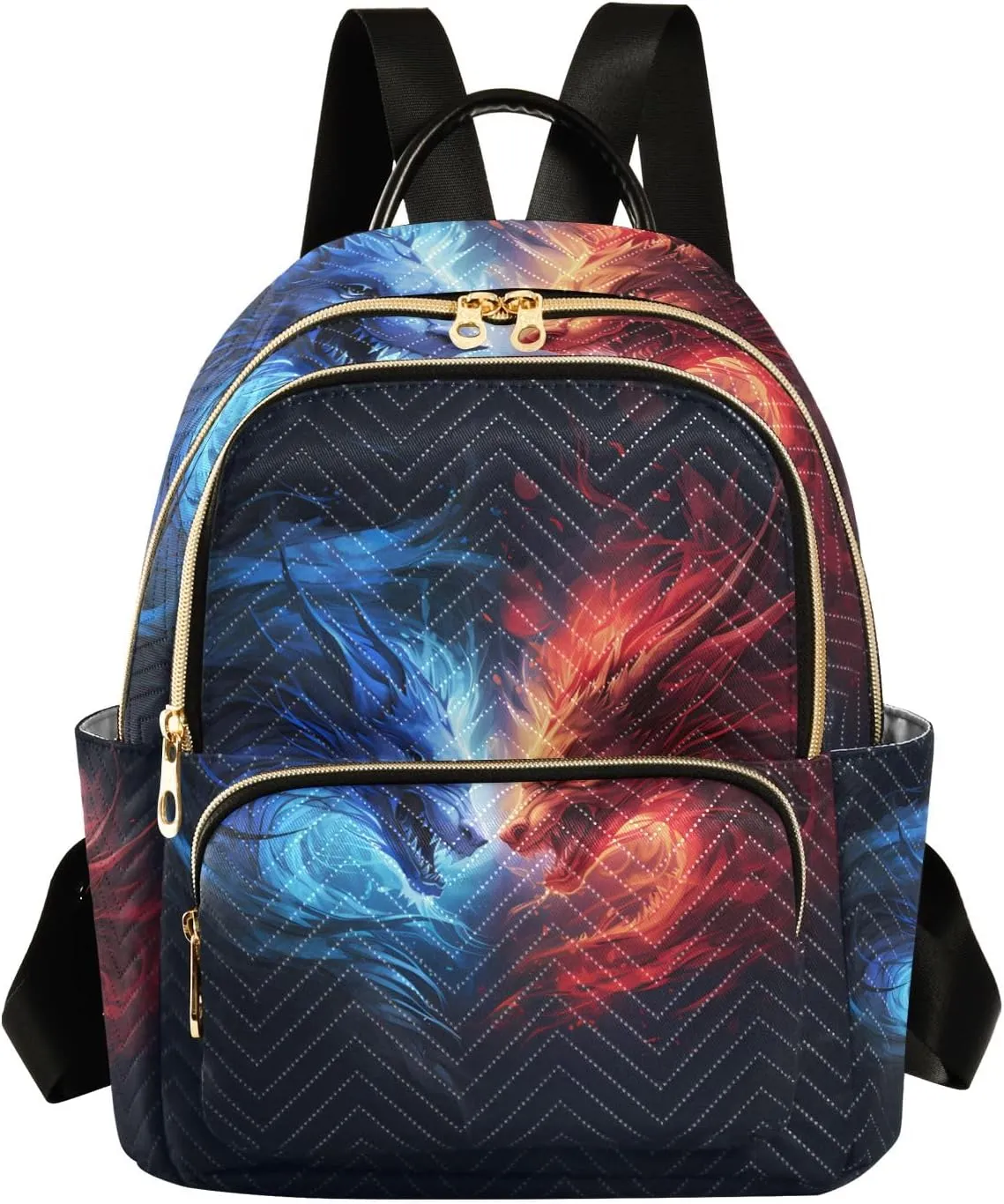 Small Backpack Purse for Women, Blue Red Dragon Travel Bag Casual Daypack Shoulder Bag