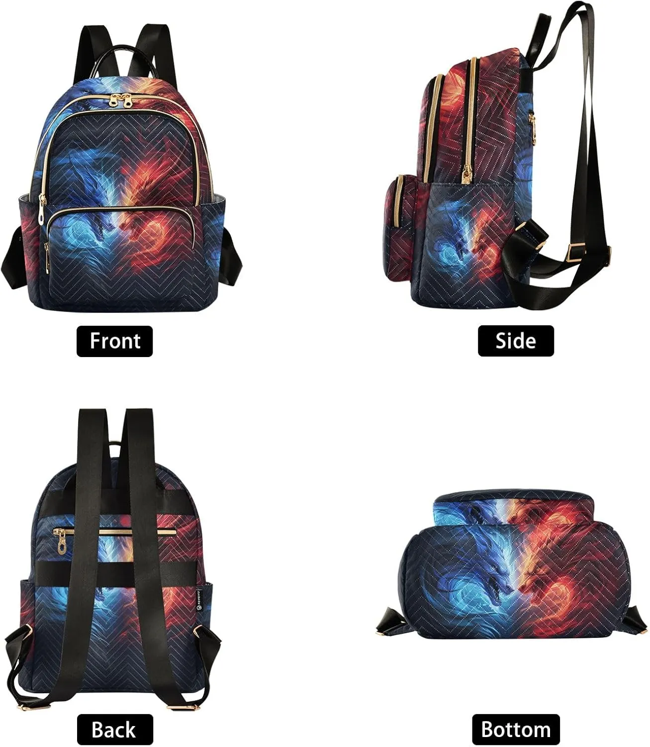 Small Backpack Purse for Women, Blue Red Dragon Travel Bag Casual Daypack Shoulder Bag