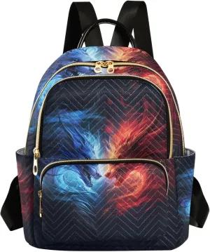 Small Backpack Purse for Women, Blue Red Dragon Travel Bag Casual Daypack Shoulder Bag