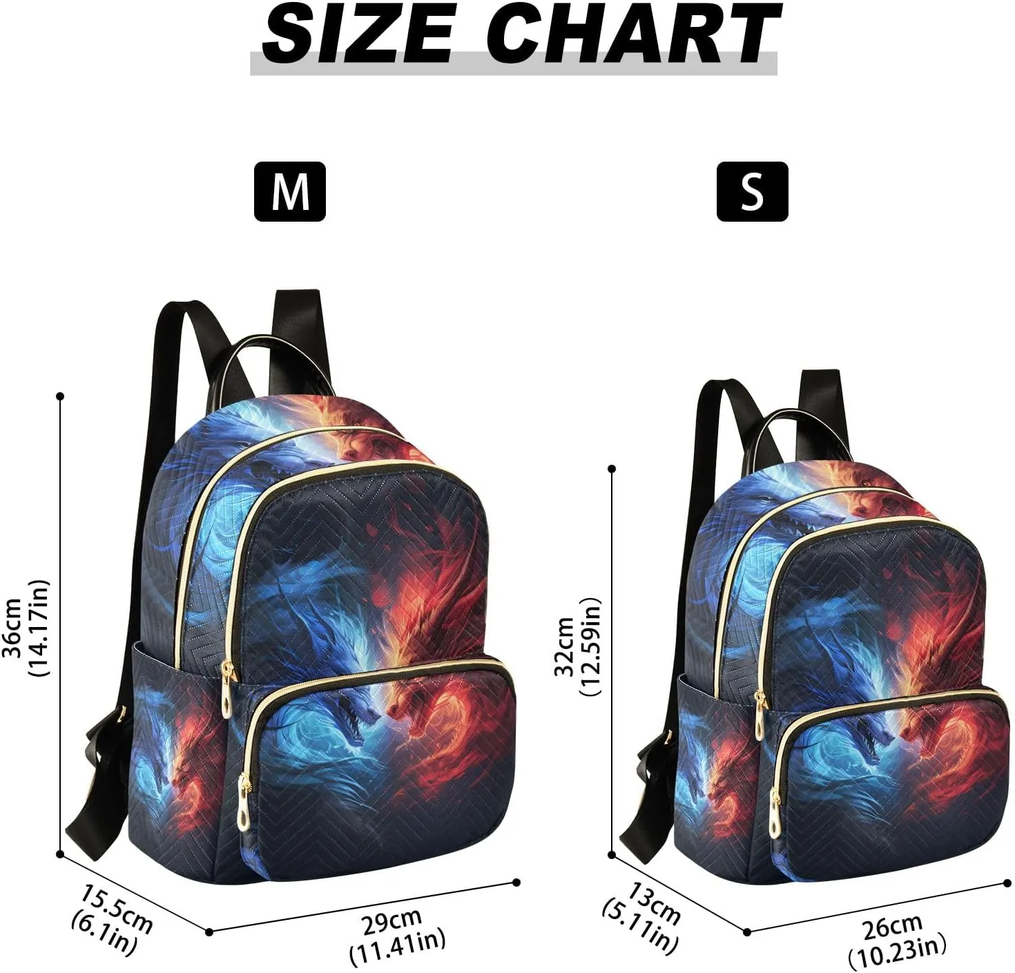 Small Backpack Purse for Women, Blue Red Dragon Travel Bag Casual Daypack Shoulder Bag