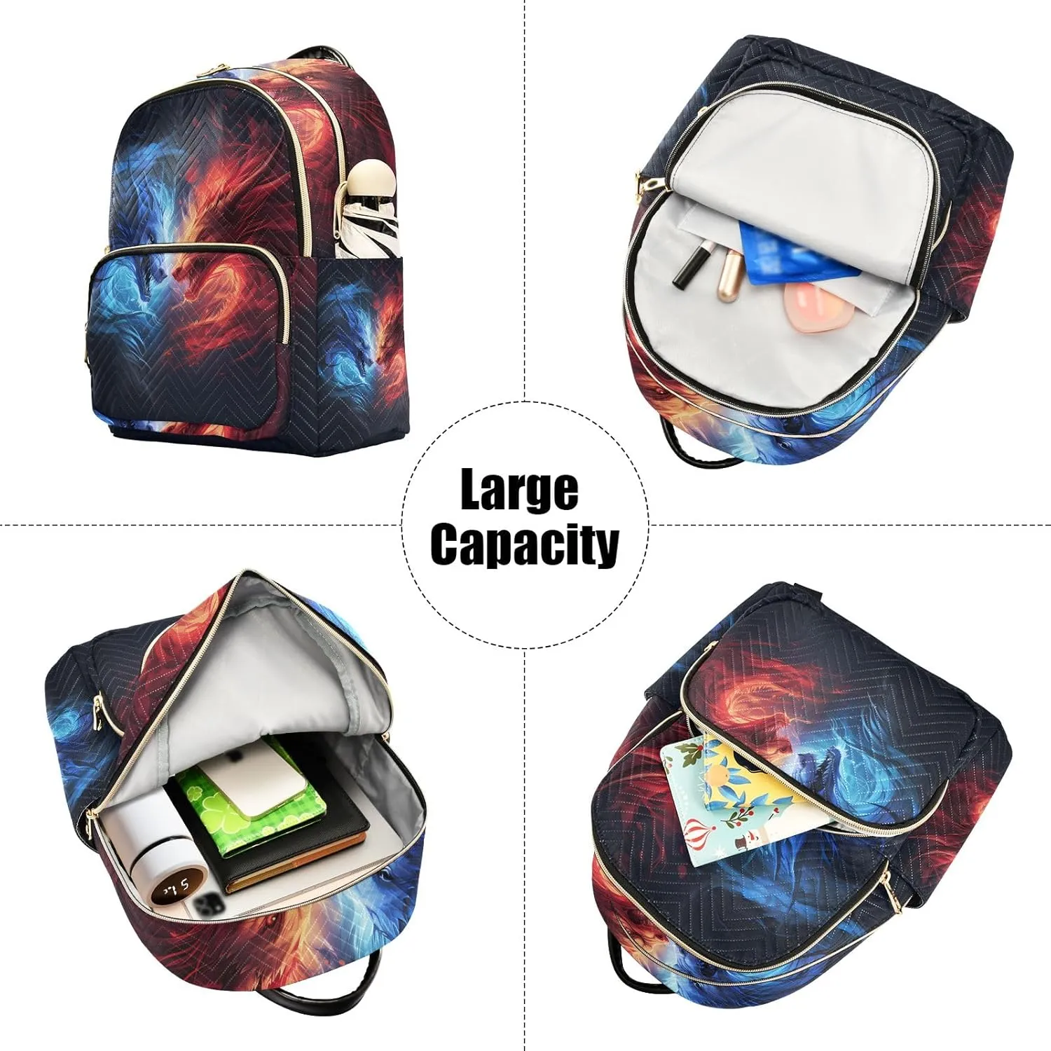 Small Backpack Purse for Women, Blue Red Dragon Travel Bag Casual Daypack Shoulder Bag