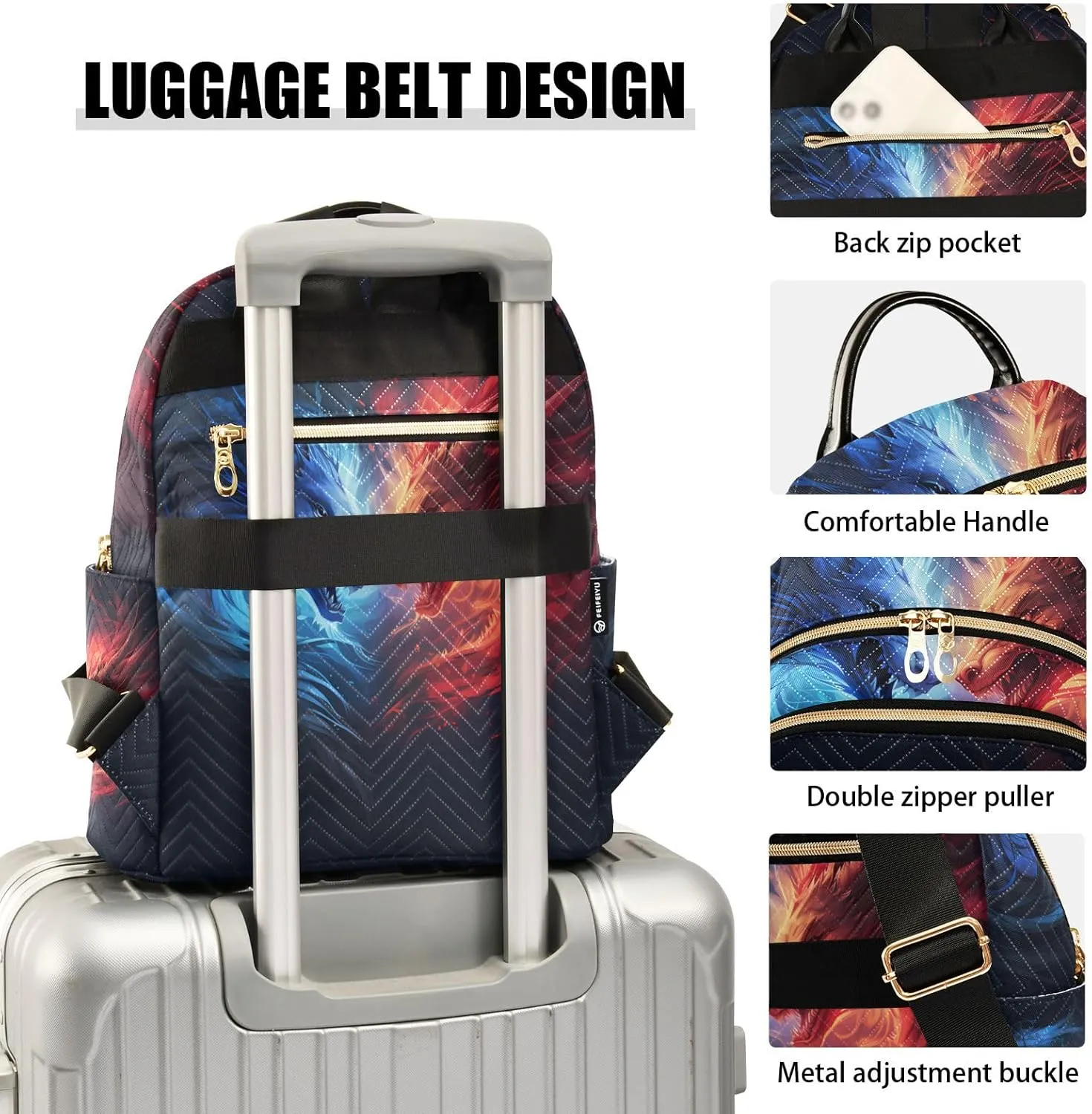 Small Backpack Purse for Women, Blue Red Dragon Travel Bag Casual Daypack Shoulder Bag
