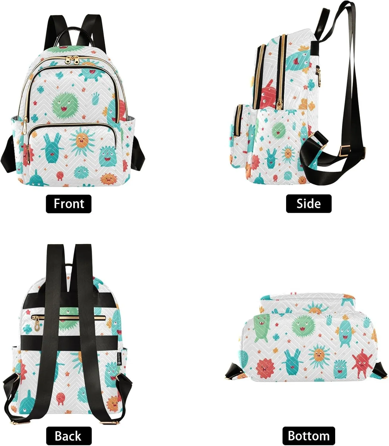 Small Backpack Purse for Women, Cute Cartoon Bacterial Travel Bag Casual Daypack Shoulder Bag