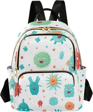 Small Backpack Purse for Women, Cute Cartoon Bacterial Travel Bag Casual Daypack Shoulder Bag