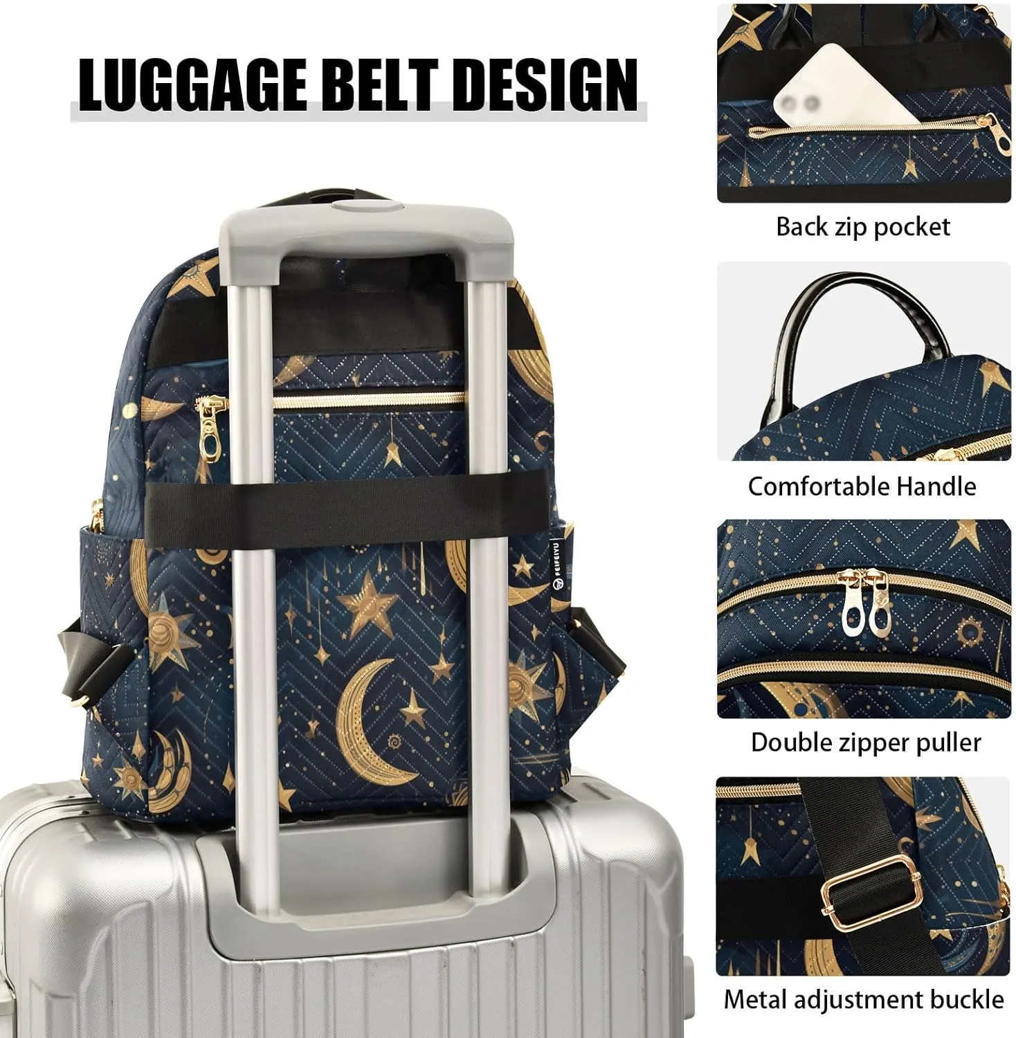Small Backpack Purse for Women, Ethnic Stars Moons Travel Bag Casual Daypack Shoulder Bag