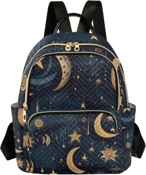 Small Backpack Purse for Women, Ethnic Stars Moons Travel Bag Casual Daypack Shoulder Bag