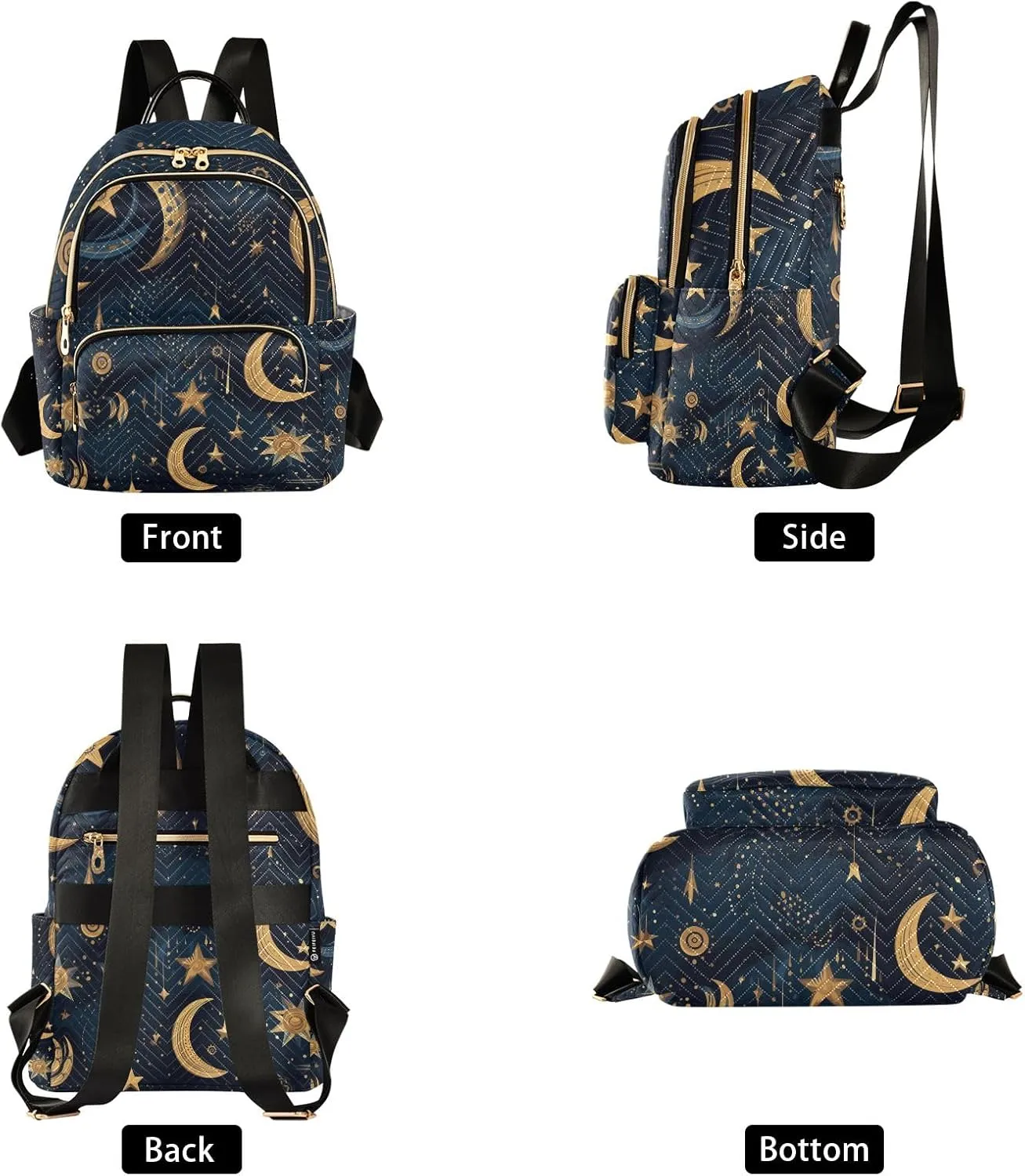 Small Backpack Purse for Women, Ethnic Stars Moons Travel Bag Casual Daypack Shoulder Bag