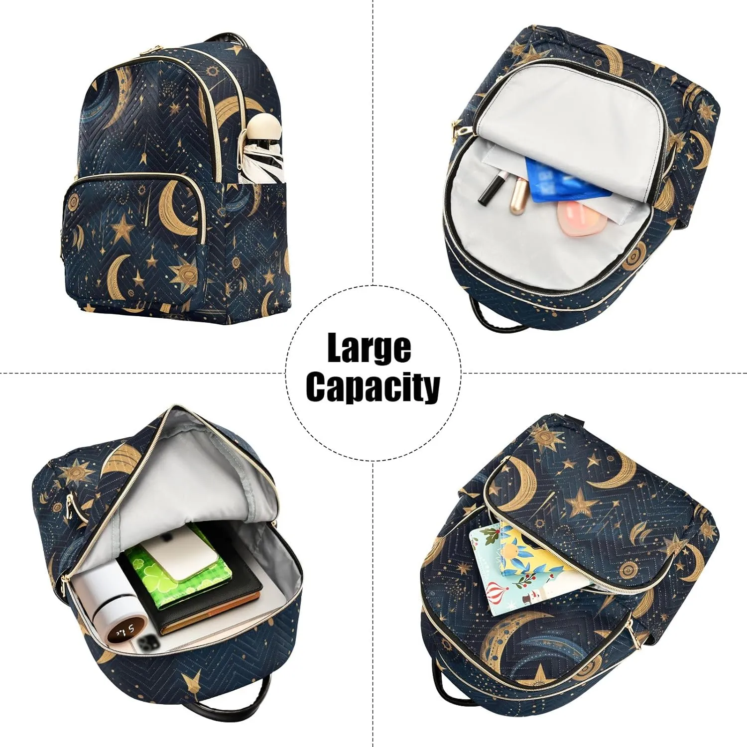 Small Backpack Purse for Women, Ethnic Stars Moons Travel Bag Casual Daypack Shoulder Bag