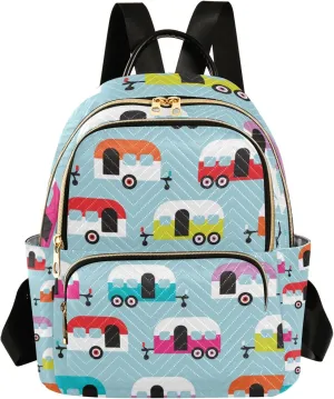 Small Backpack Purse for Women, Happy Camper Caravan Travel Bag Casual Daypack Shoulder Bag