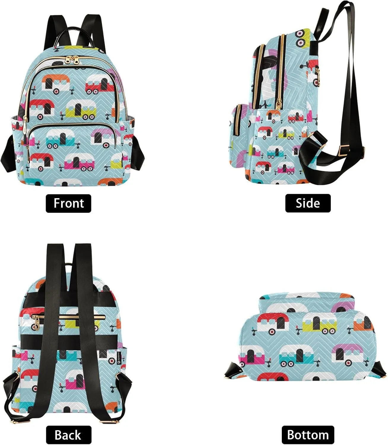 Small Backpack Purse for Women, Happy Camper Caravan Travel Bag Casual Daypack Shoulder Bag