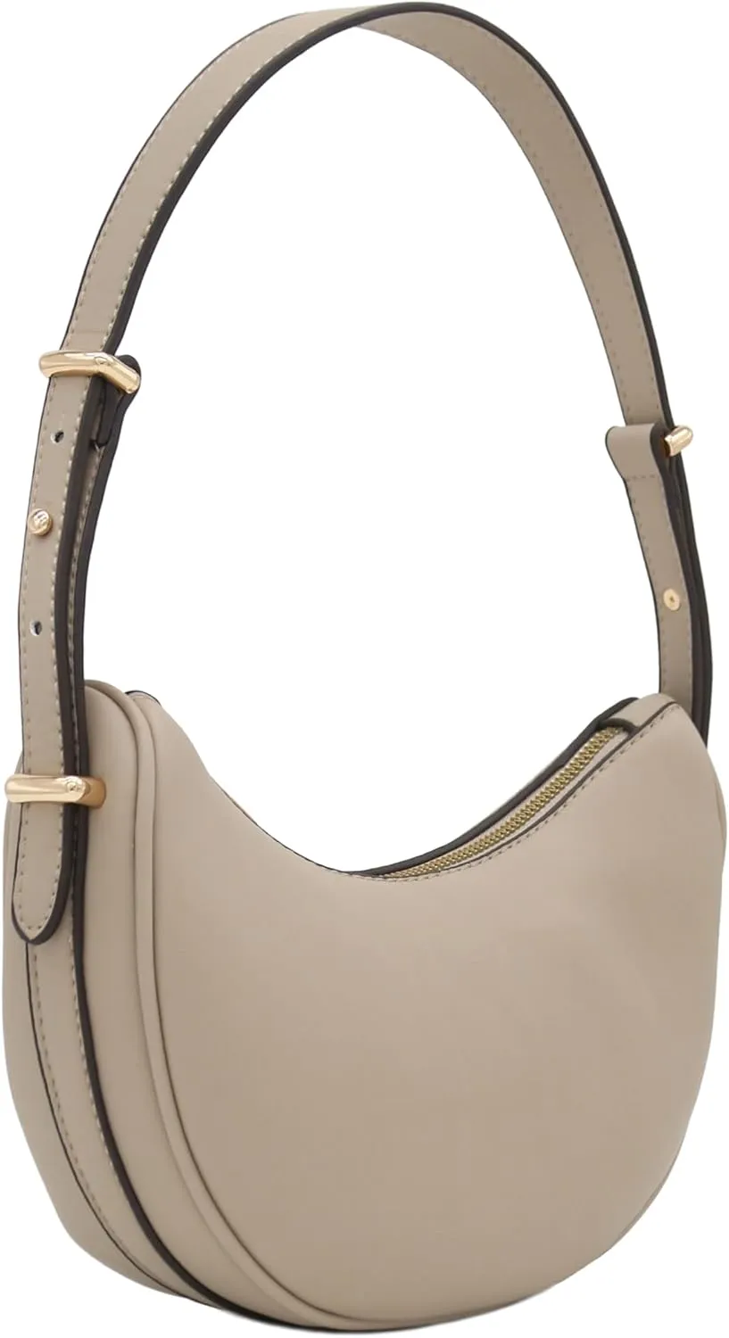 Small Crescent Smooth Faux Leather Underarm Shoulder Bag