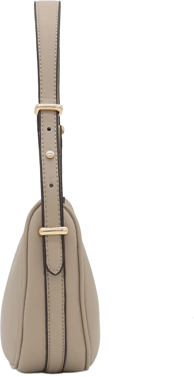 Small Crescent Smooth Faux Leather Underarm Shoulder Bag