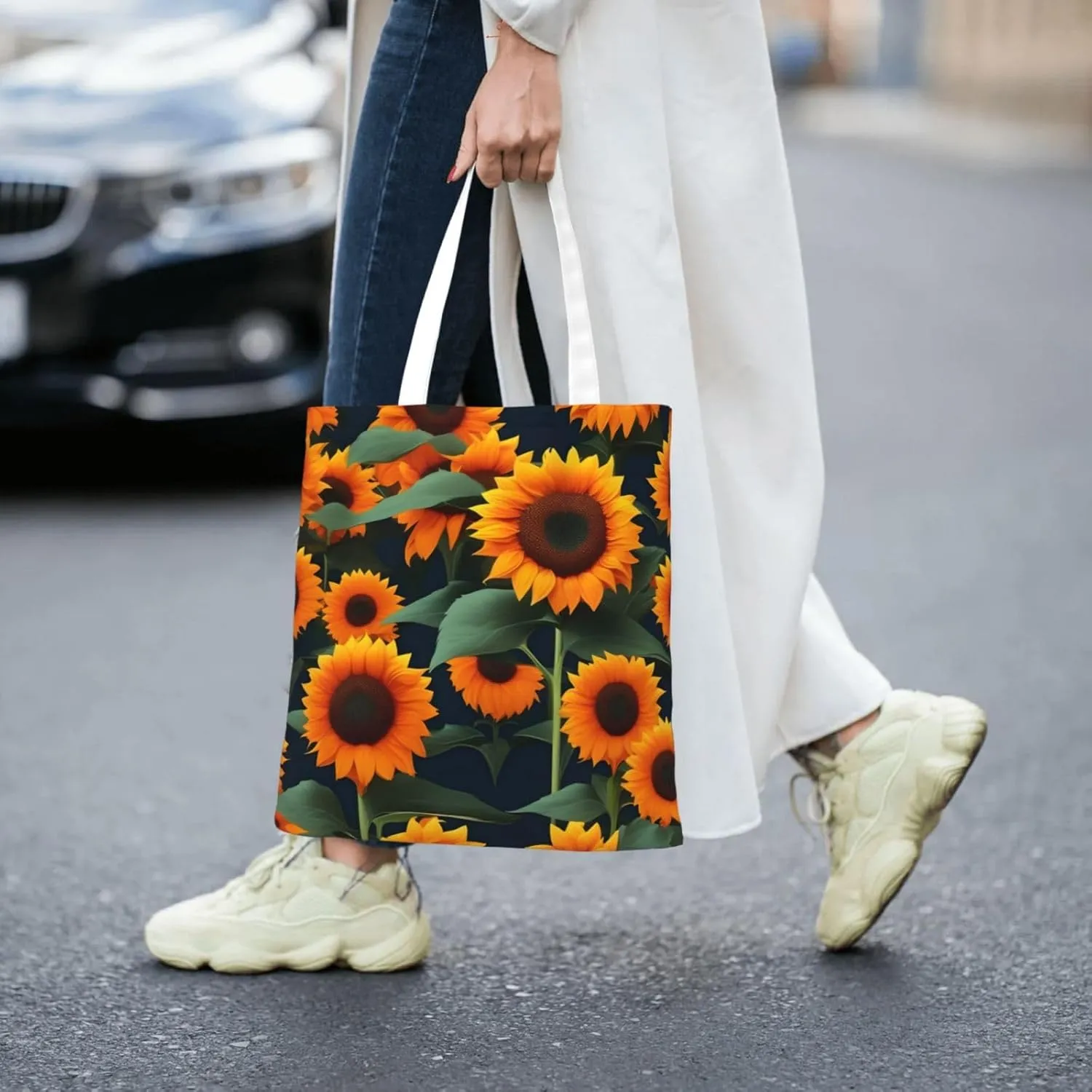 Soccer Ball On Grassy Canvas Aesthetic Tote Bag Unisex Beach Bag Shopping Bags Shoulder Bag Reusable Grocery Bags