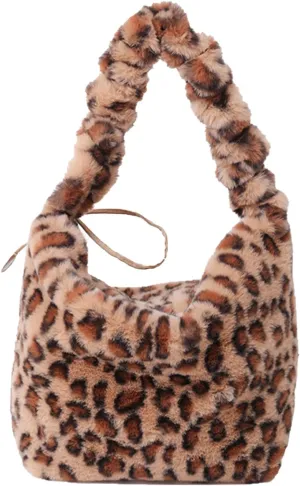 Soft Plush Shoulder Bag for Women Leopard Zebra Print Handbag Cute Fuzzy Crossbody Bag Furry Top Handle Bag