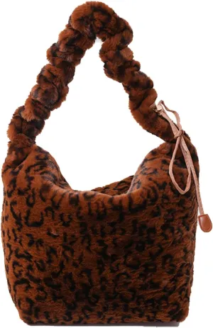 Soft Plush Shoulder Bag for Women Leopard Zebra Print Handbag Cute Fuzzy Crossbody Bag Furry Top Handle Bag