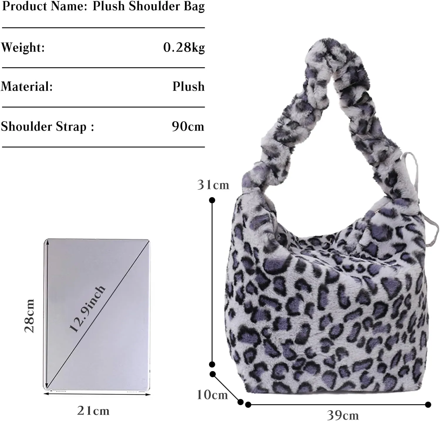 Soft Plush Shoulder Bag for Women Leopard Zebra Print Handbag Cute Fuzzy Crossbody Bag Furry Top Handle Bag