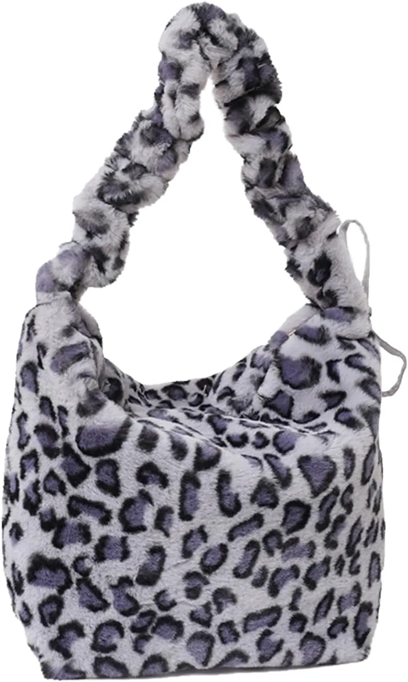 Soft Plush Shoulder Bag for Women Leopard Zebra Print Handbag Cute Fuzzy Crossbody Bag Furry Top Handle Bag