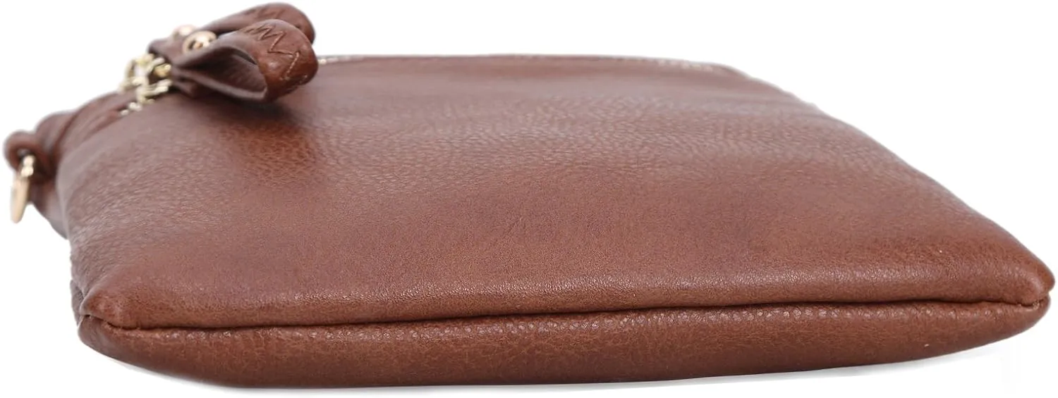 Solene Women's Faux Leather Organizer Multi Zipper Pockets With Detachable Wristlet Crossbody Bag