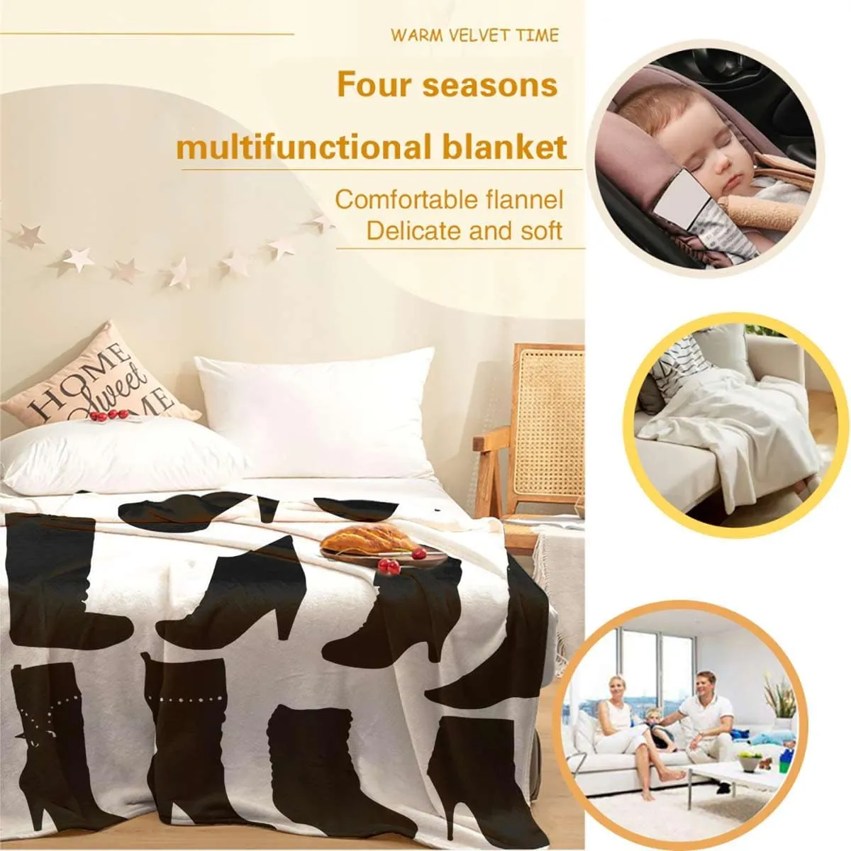 Sport Shoes Sneakers Black White Throw Blanket, Blankets for Couch, Bed, Sofa，Reversible Fluffy Plush Flannel Fleece Blankets and Throws for Adults Women Men 70x80 Inches