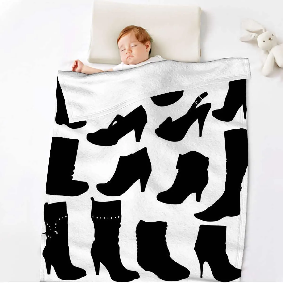 Sport Shoes Sneakers Black White Throw Blanket, Blankets for Couch, Bed, Sofa，Reversible Fluffy Plush Flannel Fleece Blankets and Throws for Adults Women Men 70x80 Inches