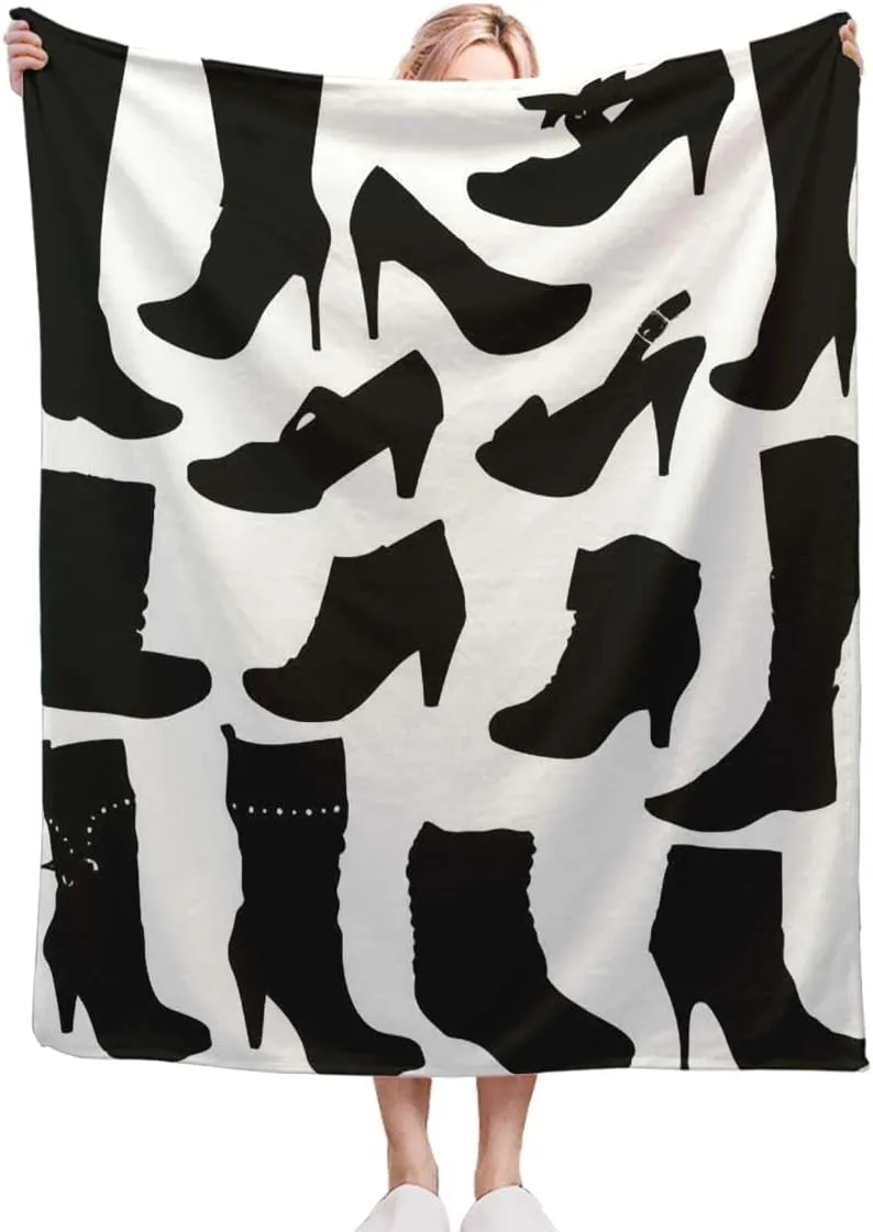 Sport Shoes Sneakers Black White Throw Blanket, Blankets for Couch, Bed, Sofa，Reversible Fluffy Plush Flannel Fleece Blankets and Throws for Adults Women Men 70x80 Inches