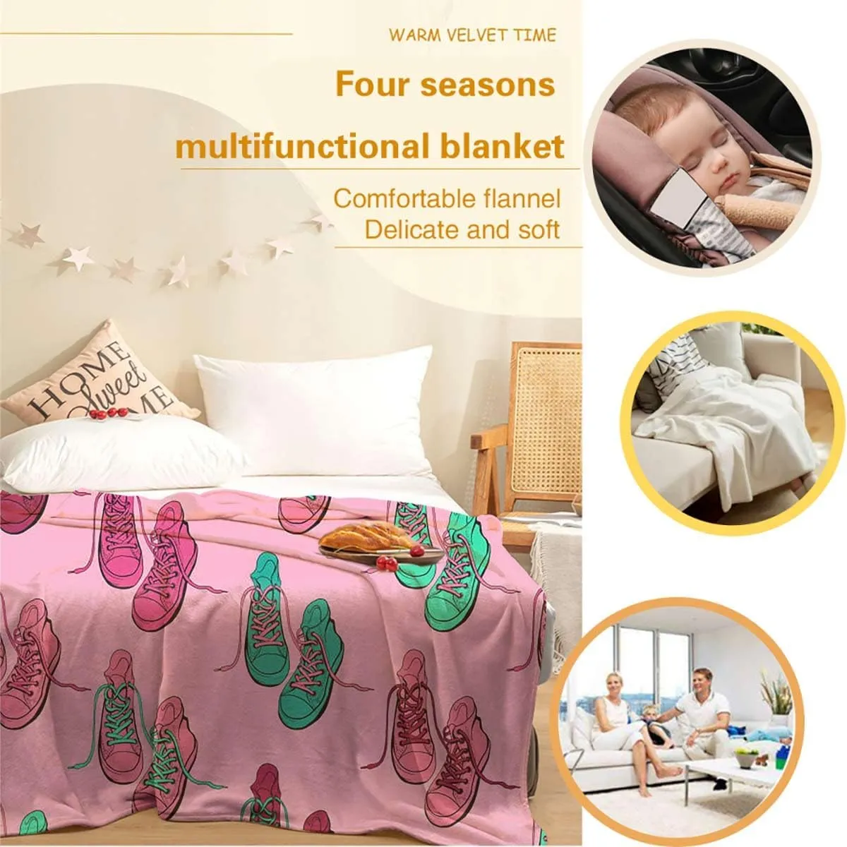 Sport Shoes Sneakers Soft Lap Blanket for Family Birthday Gift,Durable Sofa Blanket Cozy Noon Break Blanket for Office Home Car 70x80 Inches
