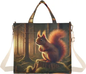 Squirrel Stump Brown Tote Bag for Women Handbags Everyday Bag Corduroy Canvas Tote Bag for Office Travel College Pool S