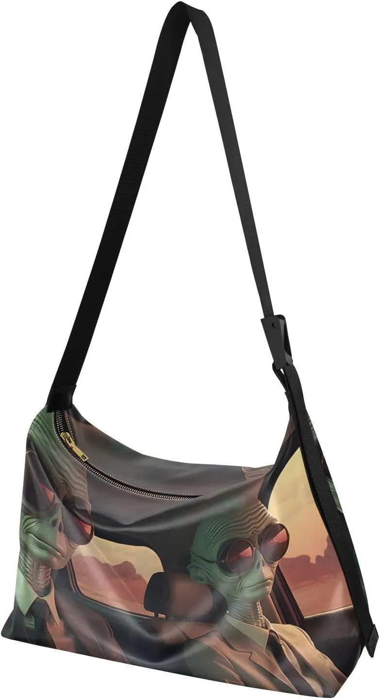 Suit Alien Shoulder Bag Leather Large Capacity Crossbody Bags Purse Zipper Closure with Fabric Strap