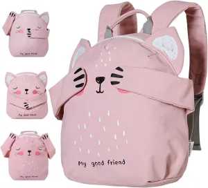 SUNVENO Children's Backpack Kindergarten Shoulder Bag For Kids 2-6 Years Carton Design, Cute Pet Series, Waterproof, Pink