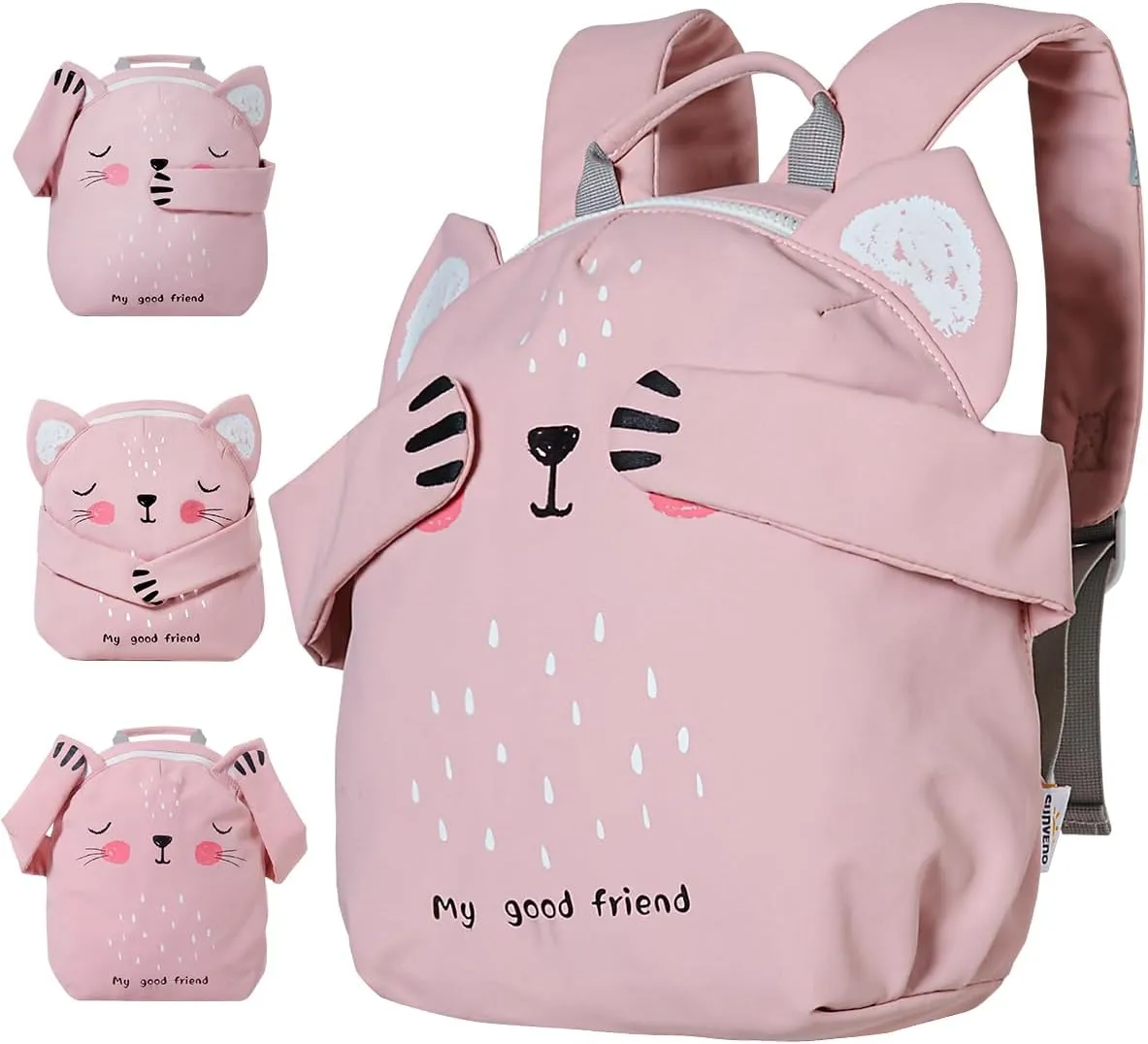 SUNVENO Children's Backpack Kindergarten Shoulder Bag For Kids 2-6 Years Carton Design, Cute Pet Series, Waterproof, Pink