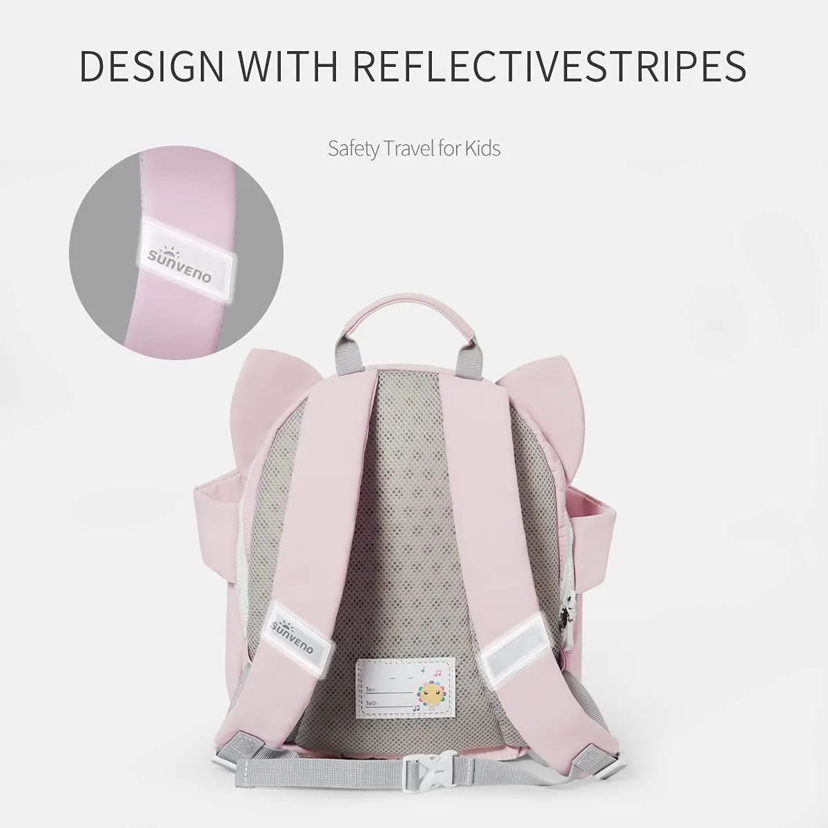 SUNVENO Children's Backpack Kindergarten Shoulder Bag For Kids 2-6 Years Carton Design, Cute Pet Series, Waterproof, Pink