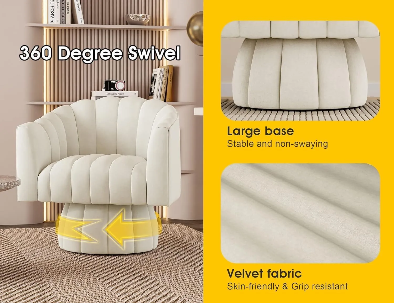 Swivel Accent Chair Set of 2,Mid Century 360° Swivel Barrel Chair,Fluffy Velvet Fabric Chairs,Round Club Arm Chair,Upholstered Single Sofa Seating for Home,Living Room, Bedroom,Waiting Room