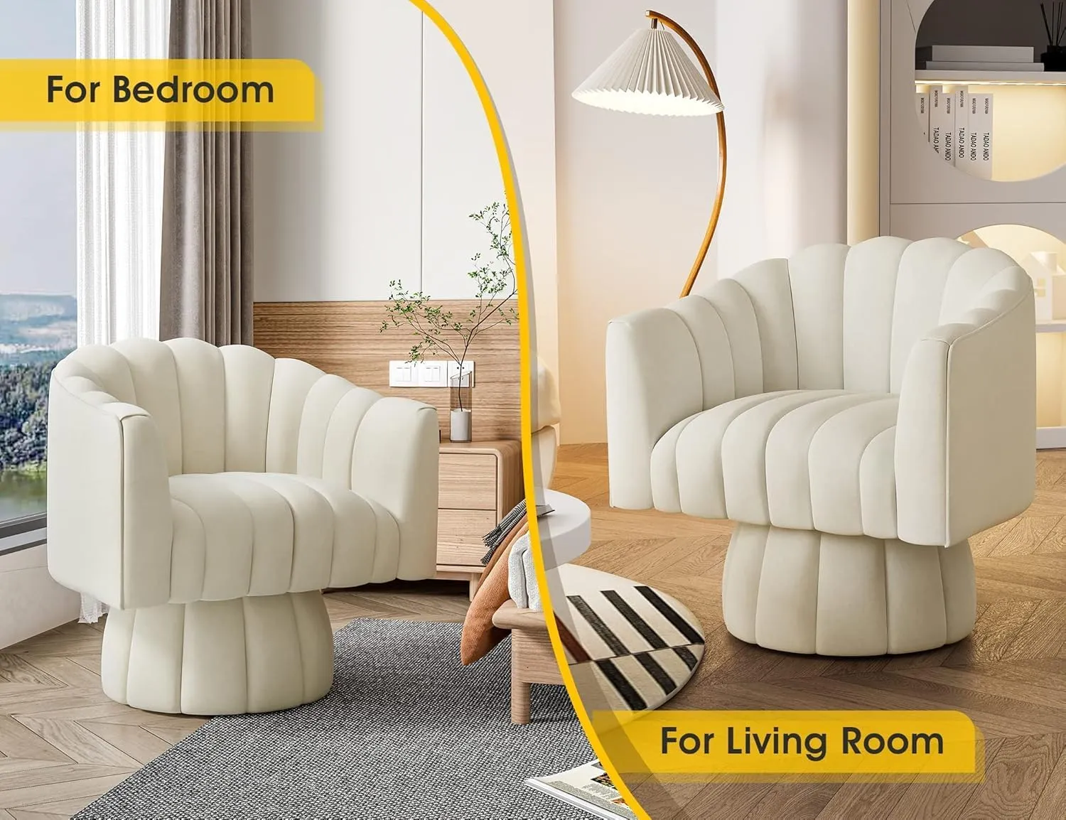 Swivel Accent Chair Set of 2,Mid Century 360° Swivel Barrel Chair,Fluffy Velvet Fabric Chairs,Round Club Arm Chair,Upholstered Single Sofa Seating for Home,Living Room, Bedroom,Waiting Room