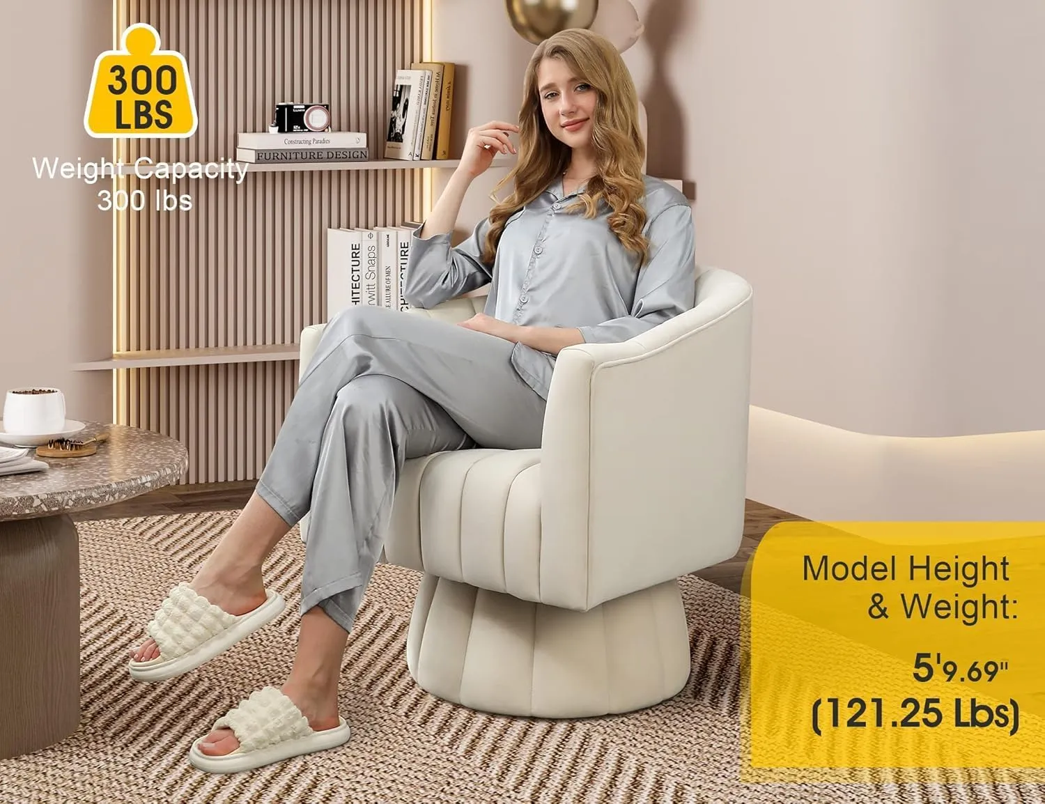 Swivel Accent Chair Set of 2,Mid Century 360° Swivel Barrel Chair,Fluffy Velvet Fabric Chairs,Round Club Arm Chair,Upholstered Single Sofa Seating for Home,Living Room, Bedroom,Waiting Room