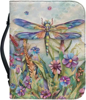 Talayituse Dragonfly Daisy Print Faux Leather Bible Cover for Men Women Lightweight Christian Bible Case with Handle Waterproof Book Carrying Case Bible Protector Bible Tote Bag Handbag, Size L