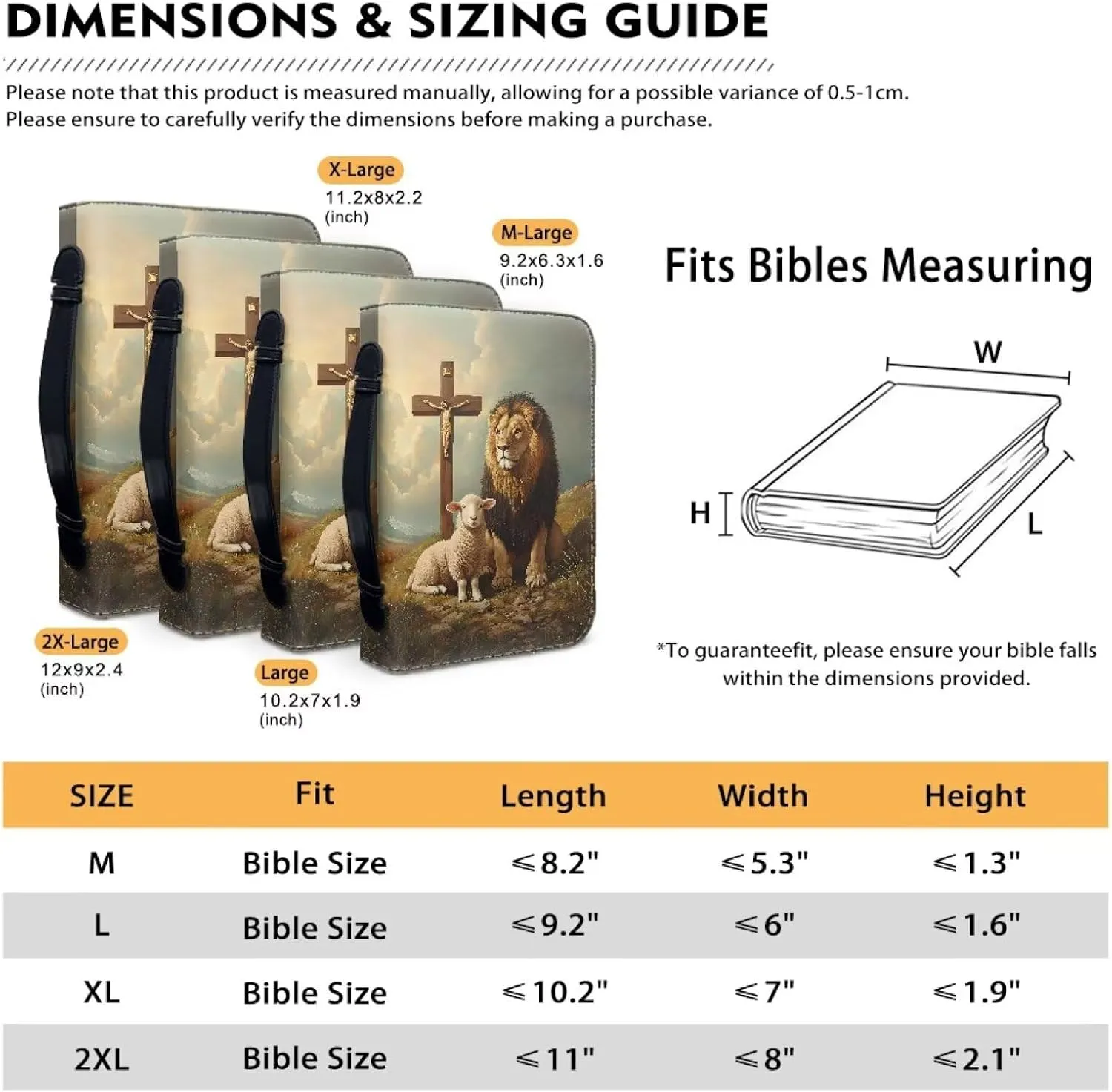 Talayituse Lion Sheep Cross Cloud Print Faux Leather Bible Cover for Men Women, Christian Zipper Bible Case with Handle Carrying Book Cover Study Bible Tote Bag, 2XL