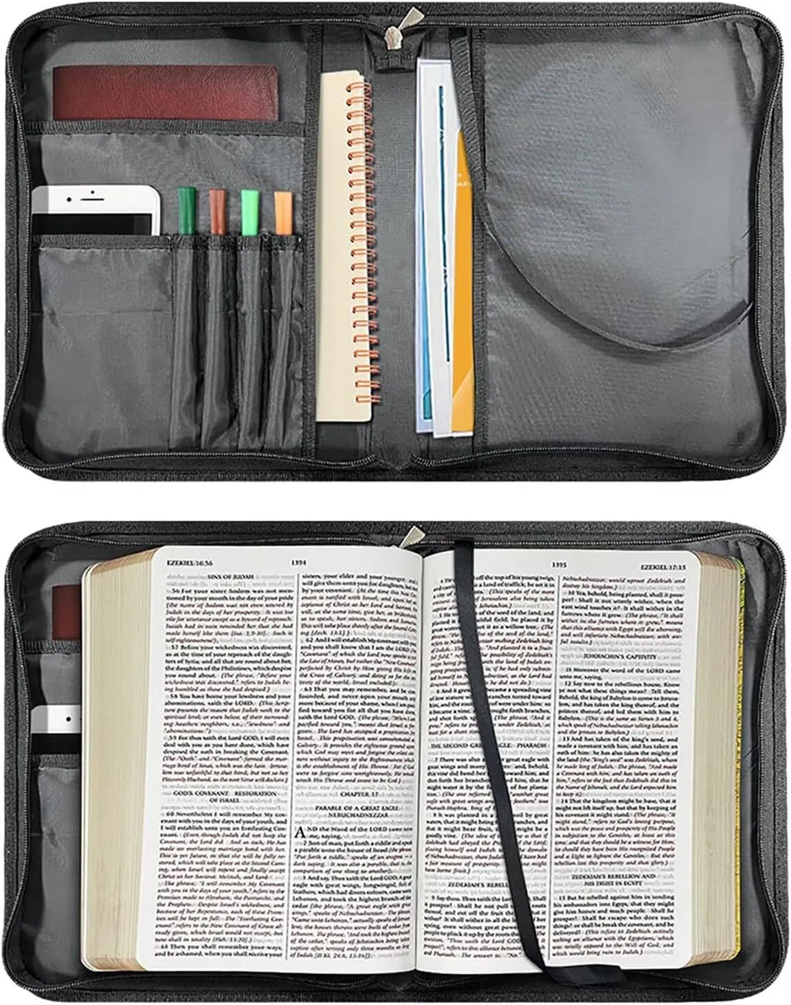 Talayituse Lion Sheep Cross Cloud Print Faux Leather Bible Cover for Men Women, Christian Zipper Bible Case with Handle Carrying Book Cover Study Bible Tote Bag, 2XL