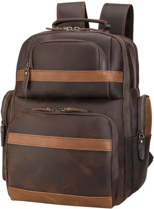 TIDING Men's Vintage Leather Backpack 15.6" Laptop Bag Large Capacity Business Travel Hiking Shoulder Daypacks