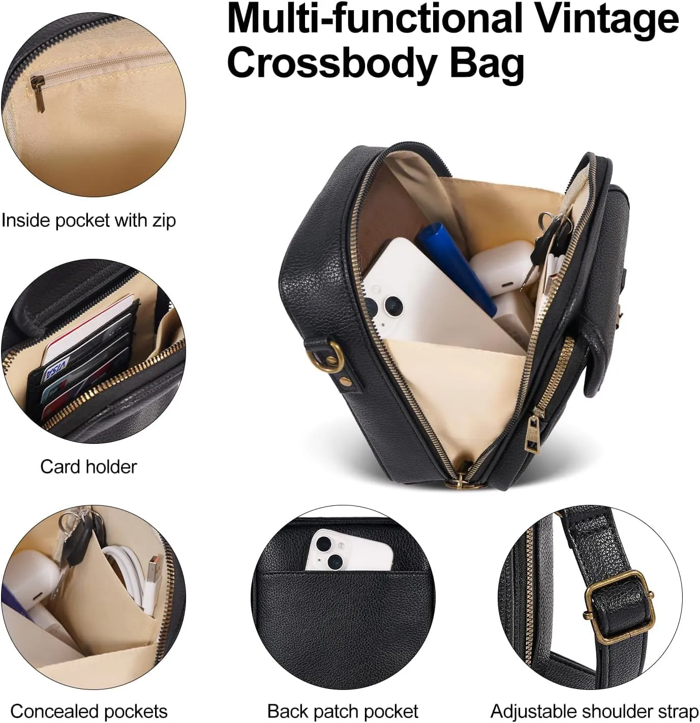 Tojoyride Crossbody Bag,2025 Upgrade Double Layer Large Capacity Mini Messenger Bag, With 10 Card Slots and Anti-Theft Zipper