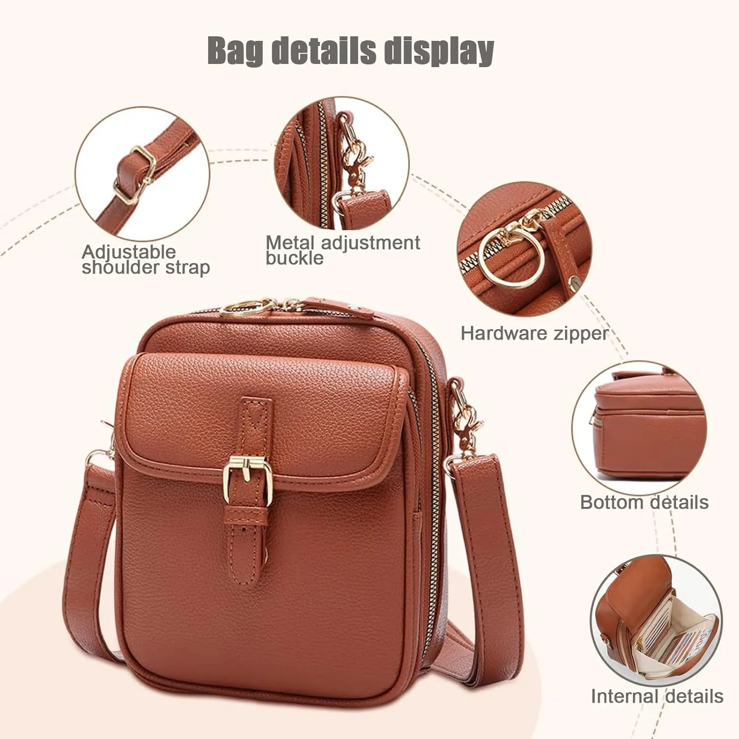 Tojoyride Crossbody Bag,2025 Upgrade Double Layer Large Capacity Mini Messenger Bag, With 10 Card Slots and Anti-Theft Zipper