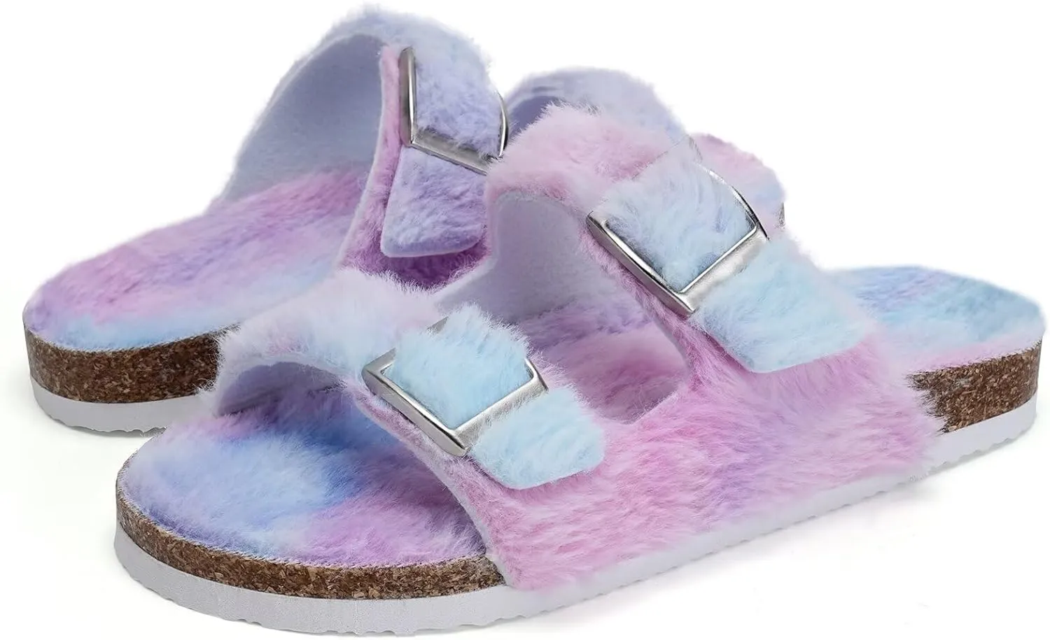 Torotto Kids Open Toe Slippers Boys Girls Fluffy Furry Warm Cork Slide Sandals with Adjustable Buckle for Indoor & Outdoor