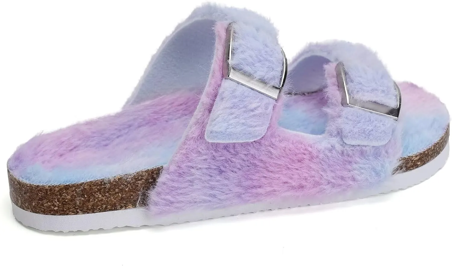 Torotto Kids Open Toe Slippers Boys Girls Fluffy Furry Warm Cork Slide Sandals with Adjustable Buckle for Indoor & Outdoor