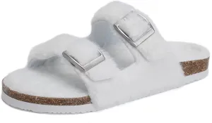 Torotto Kids Open Toe Slippers Boys Girls Fluffy Furry Warm Cork Slide Sandals with Adjustable Buckle for Indoor & Outdoor