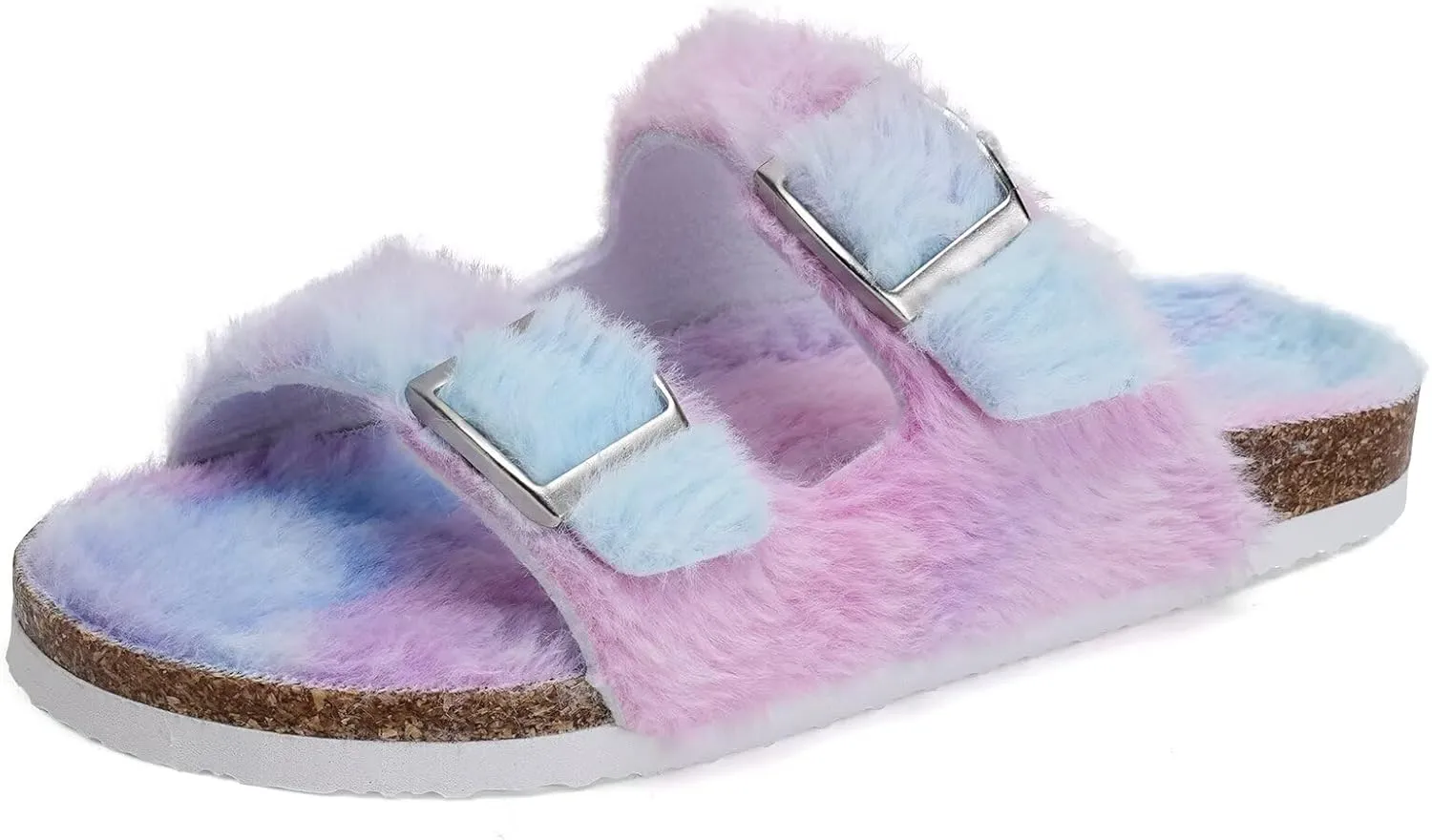 Torotto Kids Open Toe Slippers Boys Girls Fluffy Furry Warm Cork Slide Sandals with Adjustable Buckle for Indoor & Outdoor