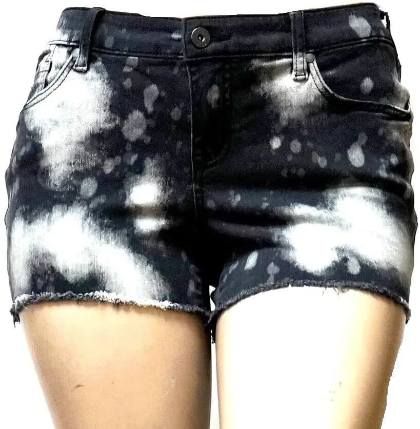 TORRID/Jack David Womens Plus Size Shorts Stretch Distressed TIE-DYE BLACK & WHITE Cotton Denim Jeans