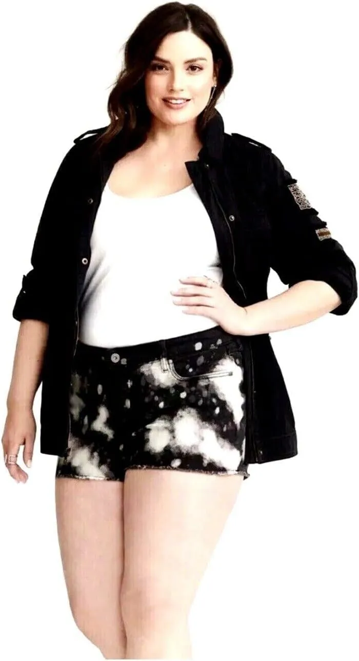 TORRID/Jack David Womens Plus Size Shorts Stretch Distressed TIE-DYE BLACK & WHITE Cotton Denim Jeans