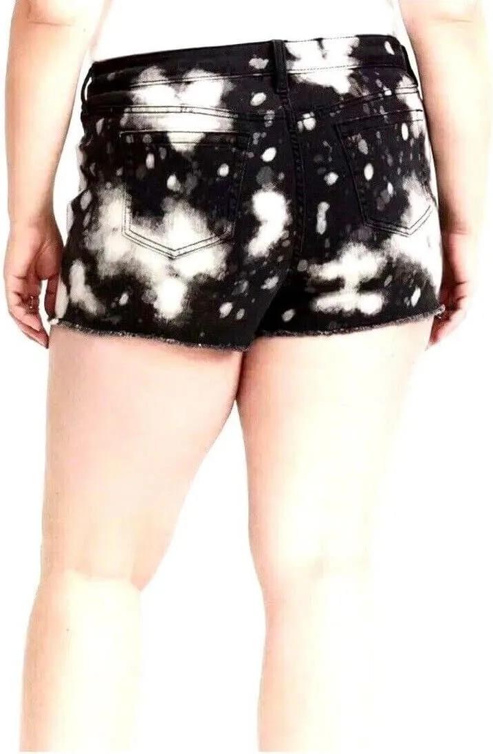 TORRID/Jack David Womens Plus Size Shorts Stretch Distressed TIE-DYE BLACK & WHITE Cotton Denim Jeans