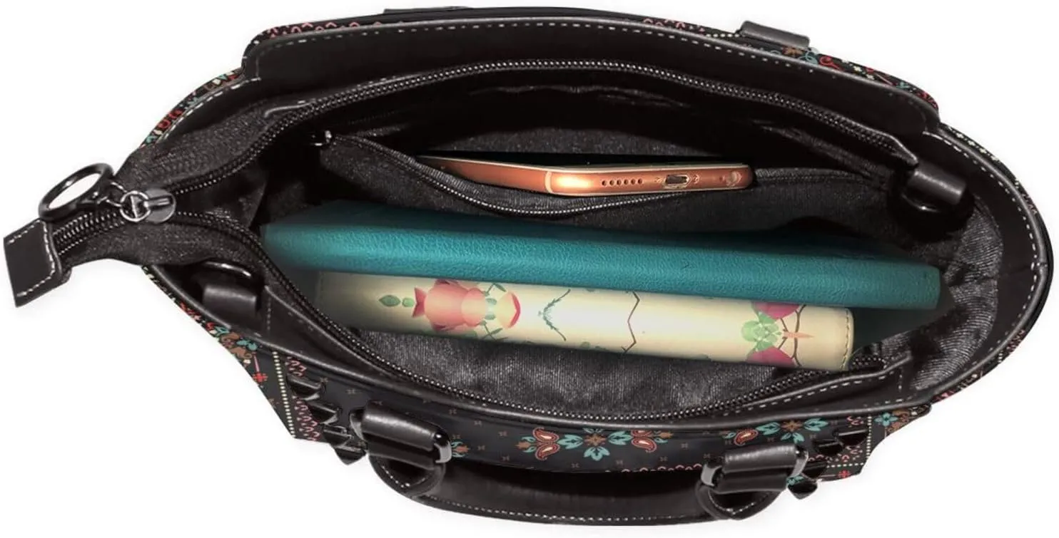 Tote Handbag for Women Faux Leather Shoulder Bag with Studded PU Leather Zipper Bag for Travel Work