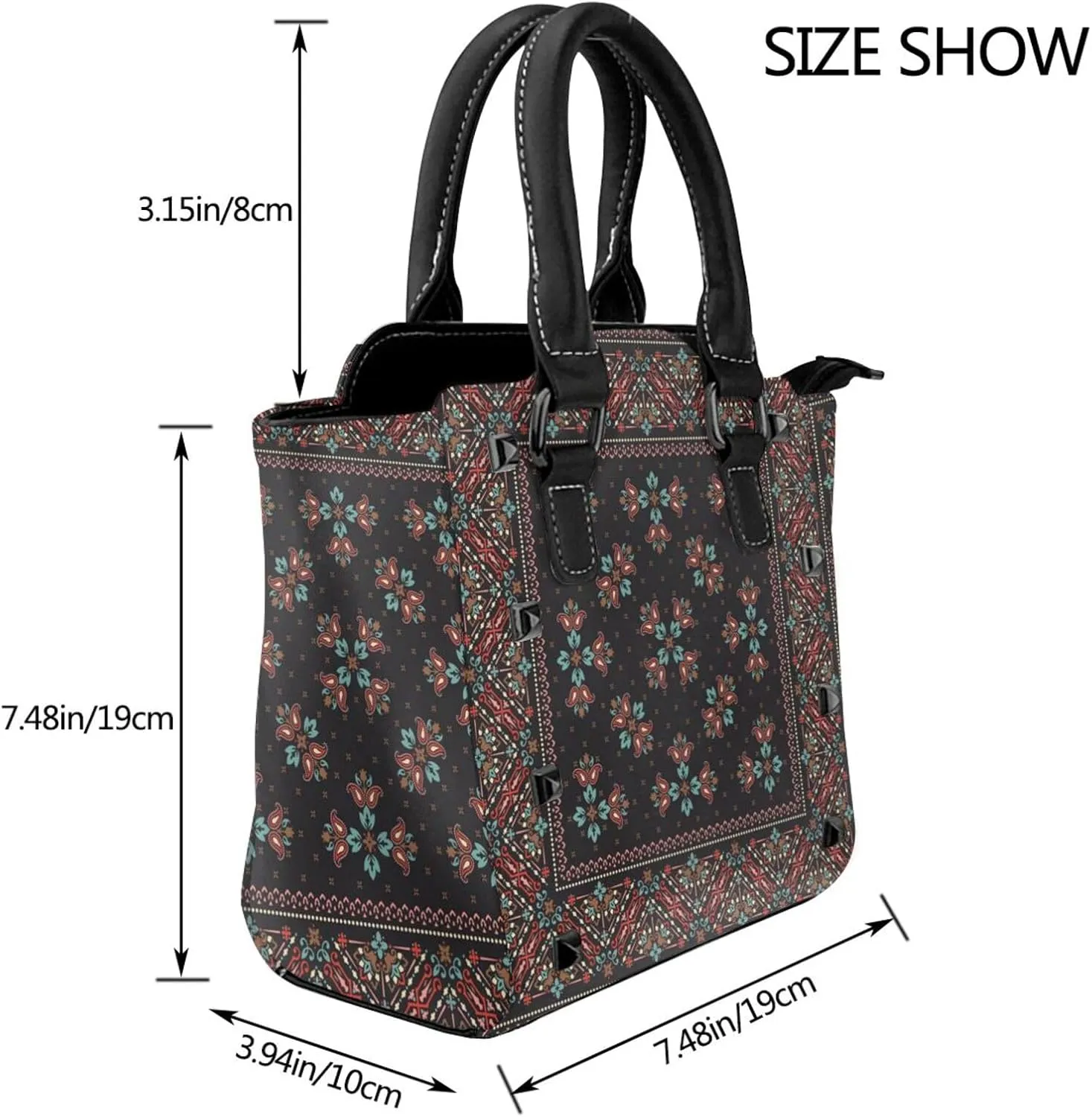 Tote Handbag for Women Faux Leather Shoulder Bag with Studded PU Leather Zipper Bag for Travel Work